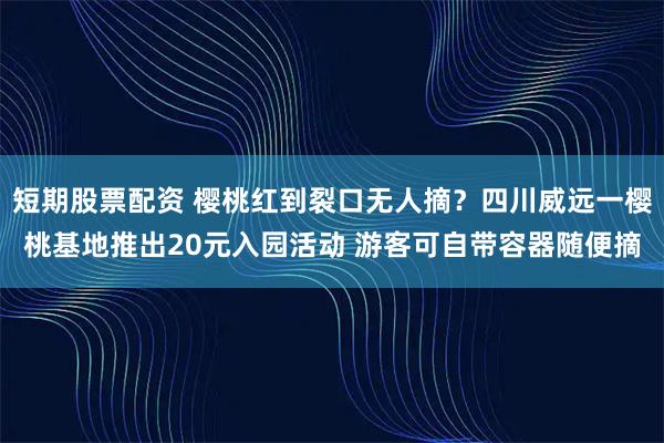 短期股票配资 樱桃红到裂口无人摘？四川威远一樱桃基地推出20元入园活动 游客可自带容器随便摘